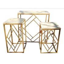 Conjunto Mesas Decorativas Bandeira Dobravél Dourada