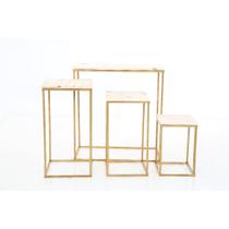 Conjunto Mesas Decorativas Cubo Dourado Tampo de Pinus Conjunto Mesas Decorativas Cubo Dourado Tampo de Pinus
