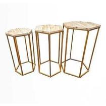 Conjunto Mesas Decorativas Sextavadas Desmontável Dourada Conjunto Mesas Decorativas Sextavadas Desmontável Dourada