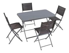Conjunto Mesas E Cadeiras Dobráveis - Cinza - 110x70cm