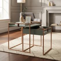 Conjunto Mesas Laterais Columbia Dourada e Couro Design Moderno Luxuoso Salas