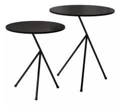 Conjunto Mesas Laterais Itália Preta Aço Carbono 60cm - 50cm