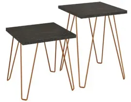 Conjunto Mesas Quadradas Marquina Estrutura Cobre 60cm - 59289 Conjunto Mesas Quadradas Marquina Estrutura Cobre 60cm - 59289