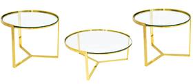 Conjunto Mesas Redonda Metal Dourado Moderno T Vidro Luxo Conjunto Mesas Redonda Metal Dourado Moderno T Vidro Luxo