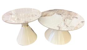 Conjunto Mesas Redondas Moderna Base Cone Branco Mármore Lux