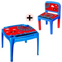 Conjunto Mesinha Com 1 Cadeira Plástico Infantil Azul Aranha