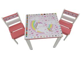 Conjunto Mesinha Com Cadeiras Educacional Unicórnio Rosa - Sonhos Em Madeira