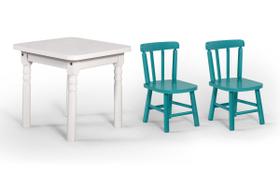 Conjunto Mesinha Infantil Branca com 2 Cadeiras Kids Turquesa - Straub Web