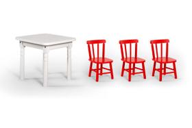 Conjunto Mesinha Infantil Branca com 3 Cadeiras Kids Vermelho - Straub Web