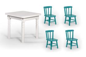 Conjunto Mesinha Infantil Branca com 4 Cadeiras Kids Turquesa - Straub Web