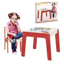 Conjunto Mesinha Mesa Infantil Em Madeira Com 1 Cadeiras Banqueta Fantasia - Vermelha - JUNGES