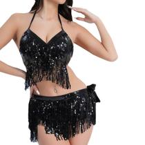 Conjunto Metalizado Paetê Lantejoulas Carnaval Top e Saia Figurino Dança do Ventre Traje Dançarina Bloquinho Carnaval Conjunto Metalizado Paetê Lantejoulas Carnaval Top e Saia Figurino Dança do Ventre Traje Dançarina Bloquinho Carnaval