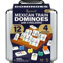 Conjunto Mexican Train Dominoes Queensell com números e 4 suportes Conjunto Mexican Train Dominoes Queensell com números e 4 suportes