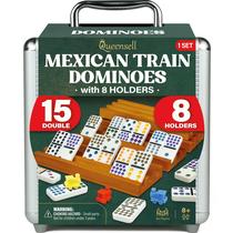 Conjunto Mexican Train Dominoes Queensell Double 15 com 8 suportes Conjunto Mexican Train Dominoes Queensell Double 15 com 8 suportes