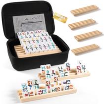 Conjunto Mexican Train Dominoes uvcany com 136 peças e 8 prateleiras Conjunto Mexican Train Dominoes uvcany com 136 peças e 8 prateleiras