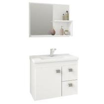 Conjunto MGM Kit Hortência Armário Com Cuba Espelheira 55cm 100% MDF 3 Compartimentos Cor Branco