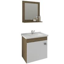 Conjunto MGM Kit Íris Armário Com Cuba Espelheira 44cm 100% MDF 1 Compartimento Cor Amêndoa/Branco Conjunto MGM Kit Íris Armário Com Cuba Espelheira 44cm 100% MDF 1 Compartimento Cor Amêndoa/Branco