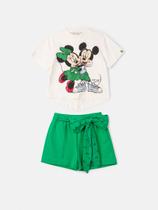 Conjunto mickey e minnie verde com strass animê