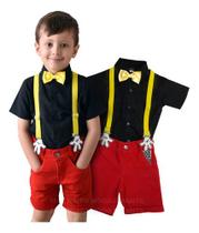 Conjunto Mickey Mouse Manga Curta Bermuda Bebe Infantil Preto