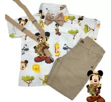 Conjunto Mickey Safari Bege Temático Menino Luxo Festa