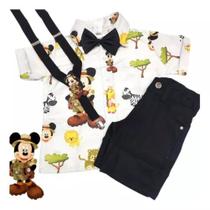 Conjunto Mickey Safari Preto Temático Menino Luxo Festa