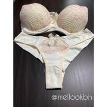 Conjunto microfibra com renda - tamanho P, amarelo