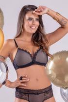 Conjunto microfibra com renda, tule e detalhes em guipir Conjunto microfibra com renda, tule e detalhes em guipir