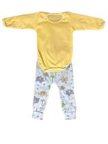 Conjunto Mijão Vira Pé e Body Manga Longa amarelo e azul elefante Conjunto Mijão Vira Pé e Body Manga Longa amarelo e azul elefante