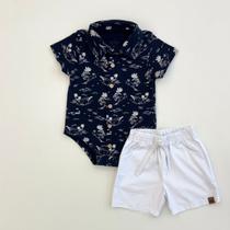 Conjunto Milon Infantil Bebe Body Polo Marinho e Bermuda Branca Verão Moda Kids Conjunto Milon Infantil Bebe Body Polo Marinho e Bermuda Branca Verão Moda Kids
