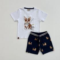 Conjunto Milon Infantil Menino Camiseta Branca E Bermuda Marinho Dogs Verão Moda Kids Conjunto Milon Infantil Menino Camiseta Branca E Bermuda Marinho Dogs Verão Moda Kids