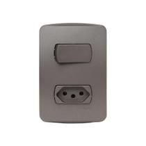 Conjunto Miluz Schneider - 1 Interruptor Simples + 1 Tomada 2P+T Horizontal 10A 250V Grafite Conjunto Miluz Schneider - 1 Interruptor Simples + 1 Tomada 2P+T Horizontal 10A 250V Grafite