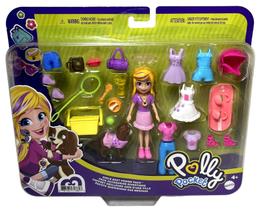 Conjunto Mini Boneca Colecionável Menina Loira Polly Pocket - Acompanha Mini Pet Cachorro Cachorrinho Roupas Roupinhas E Acessórios - Mattel