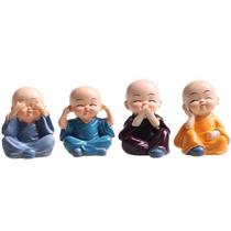Conjunto Mini Budas Monges Sábios Coloridos Resina - 4 Peças