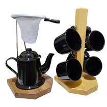 Conjunto Mini Bule E Mini Coador De Café Com 4 Canecas De Alumínio