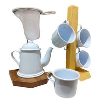 Conjunto Mini Bule E Mini Coador De Café Com 4 Canecas De Alumínio