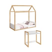 Conjunto Mini Cama Montessoriana e Mesa Zoe Infantil com Regulagem de Altura Branco Fosco / Madeira Pinus - Reller Conjunto Mini Cama Montessoriana e Mesa Zoe Infantil com Regulagem de Altura Branco Fosco / Madeira Pinus - Reller