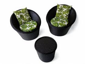 Conjunto Mini Chaise 2 Poltronas 1 Mesinha Alumínio Fibra Tabaco Tecido Zimbros Verde Jardim Varanda Área Externa