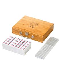 Conjunto Mini Mahjong de azulejos de viagem portáteis com estojo de bambu