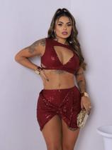 Conjunto Minissaia Detalhe Em Laço E Top Em Paetê