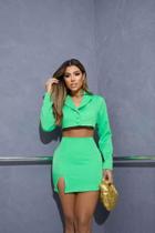 Conjunto Minissaia Lápis Com Fenda E Blazer Curto