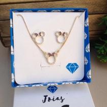 Conjunto Minnie Cravejado Folheado a Ouro Conjunto Minnie Cravejado Folheado a Ouro