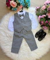 Conjunto Miss Cherry Colete Davi Cinza Pajens Batizado Noivinho