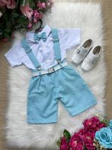 Conjunto Miss Cherry Gustavo Suspensório e Shorts Azul Bebê Conjunto Miss Cherry Gustavo Suspensório e Shorts Azul Bebê