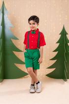 Conjunto Miss Cherry Henry - Camisa Vermelha, Gravata Verde e Shorts