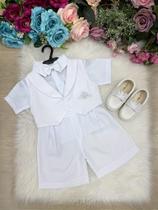 Conjunto Miss Cherry Meninos Bebe Felipe Shorts Branco - Camisa e Jardineira Conjunto Miss Cherry Meninos Bebe Felipe Shorts Branco - Camisa e Jardineira