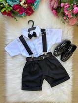 Conjunto Miss Cherry Meninos Social Shorts Ravi Preto - Camisa e Acessórios Conjunto Miss Cherry Meninos Social Shorts Ravi Preto - Camisa e Acessórios