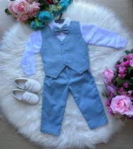 Conjunto Miss Cherry Social com Colete Azul Serenity e Acessórios