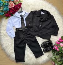 Conjunto Miss Cherry Social Terno - Blazer e Calça Listrada Matheus Preto