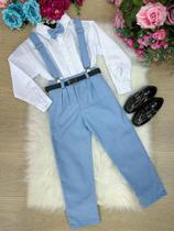 Conjunto Miss Cherry Vitor Suspensorio Azul Serenity - Camisa, Gravata, Cinto e Calça