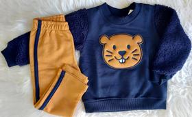CONJUNTO ML CASTOR E CALCA MOLETOM JACA LELE Azul Marinho/Azul CONJUNTO ML CASTOR E CALCA MOLETOM JACA LELE Azul Marinho/Azul